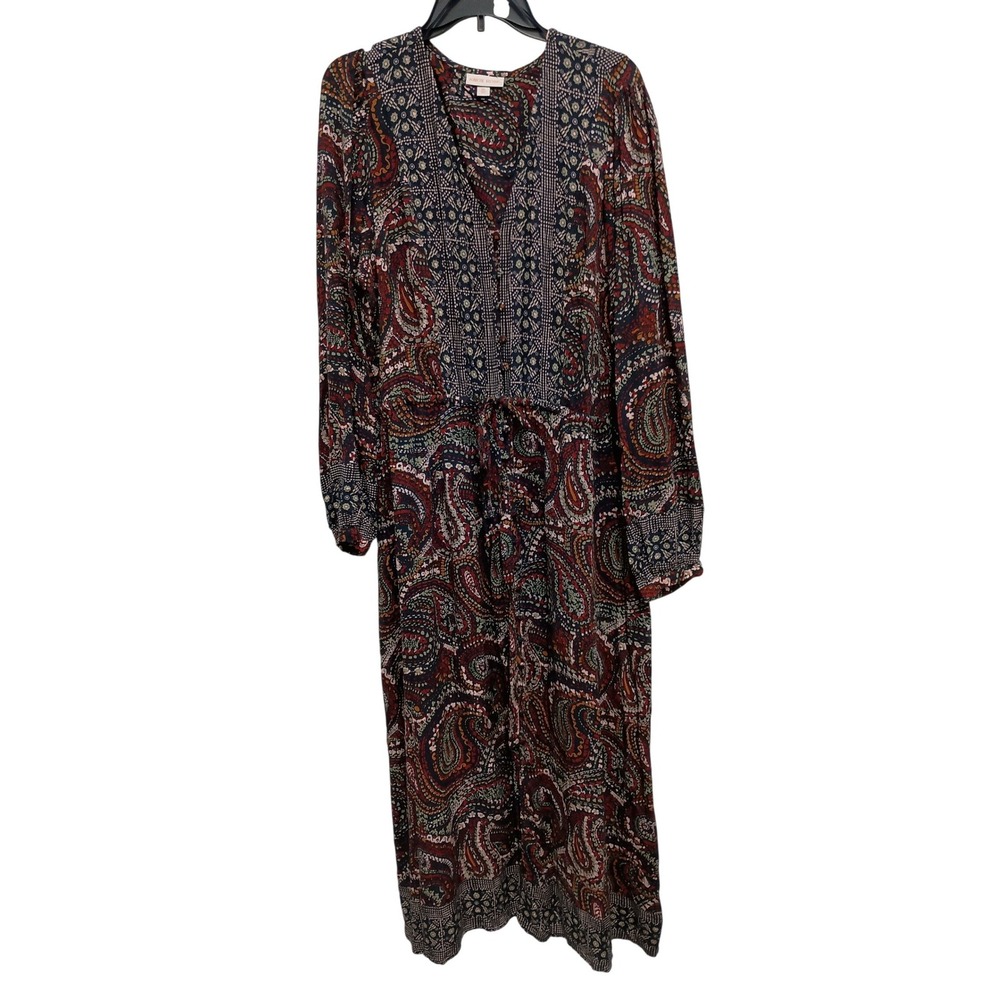 Knox Rose Maxi Dress Womens XXL Multicolor Paisley Boho Long Sleeve V-Neck